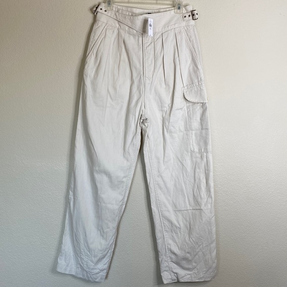 Banana Republic cargo slacks khaki pleated belted 4 petite NWT - Picture 1 of 6